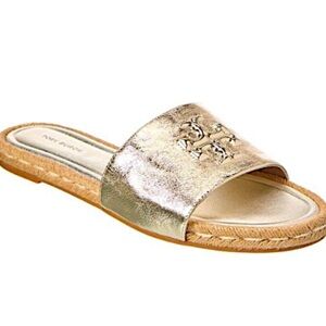 NEW Tory Burch Everly Leather Espadrille Slide in Gold